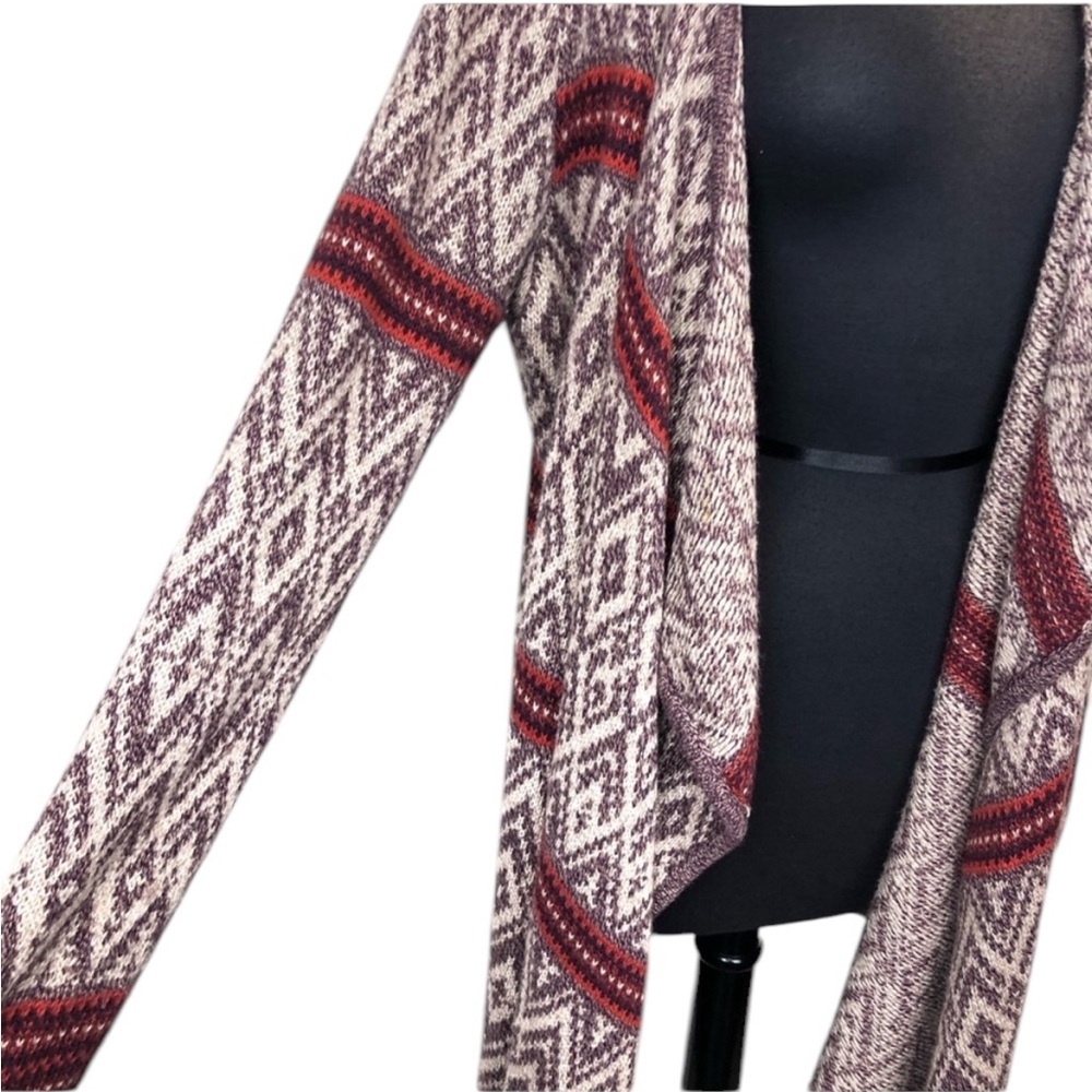 Ruby Moon Burgundy And Cream Patterned Cardigan - image 8